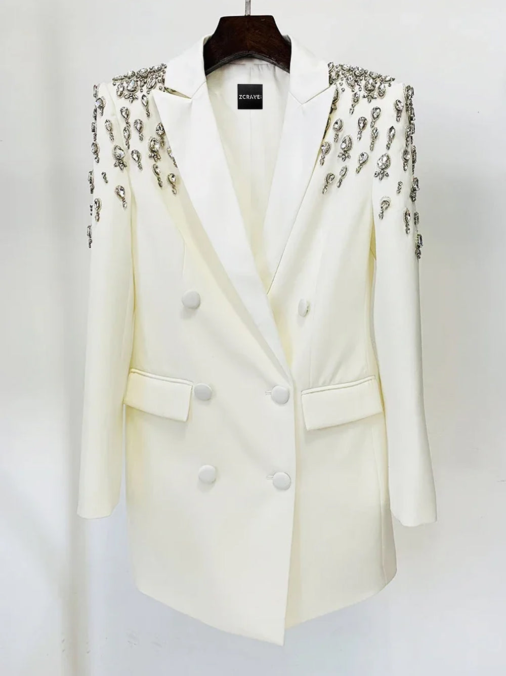 MESSA Beaded Cady Mini Blazer Dress in White 3