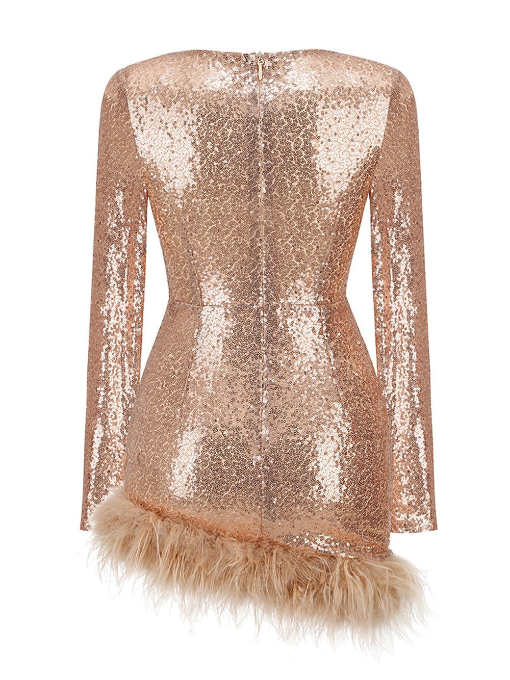 Sequin One Shoulder Feather Trim Cut Out Bodycon Mini Dress - View 2