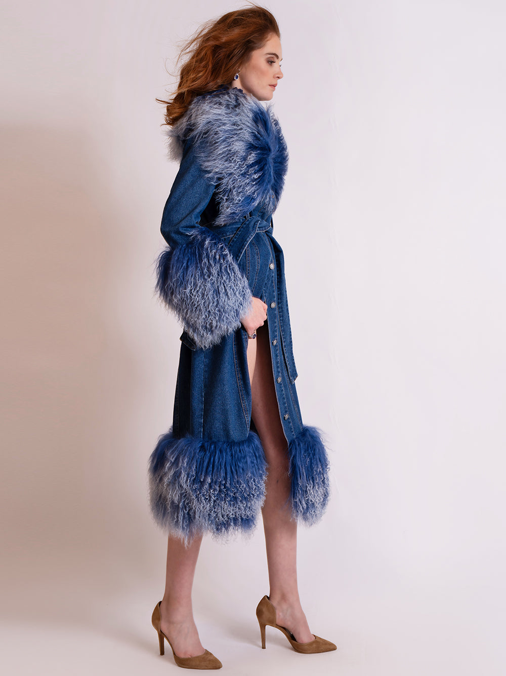 MEDUSA Denim Coat w/ Shearling Fur 6