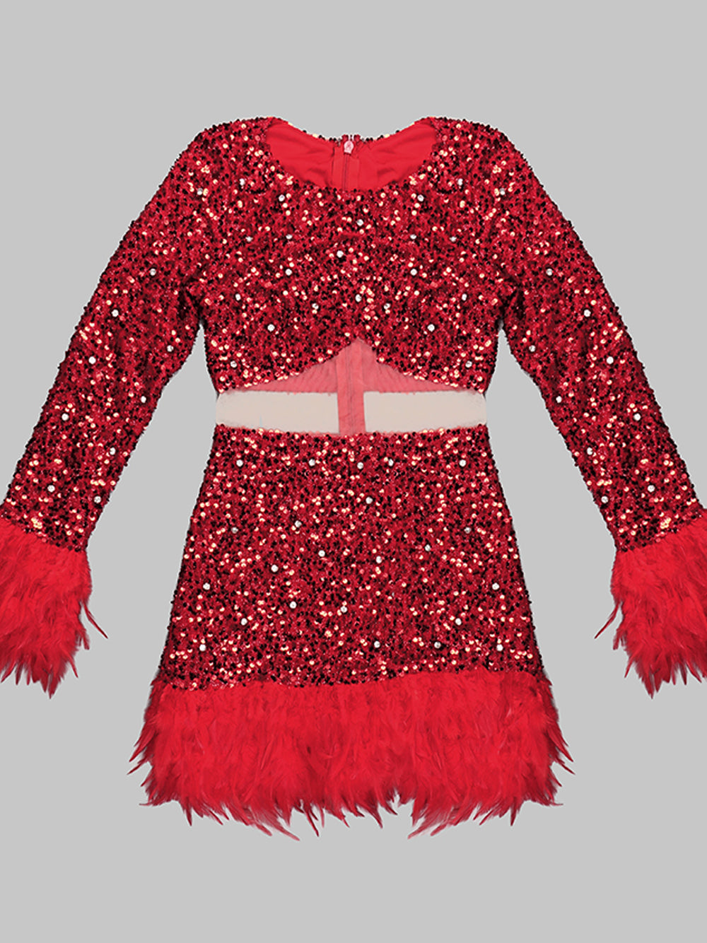 Sequin Long Sleeve Feather-Trim Two-Piece Set 5