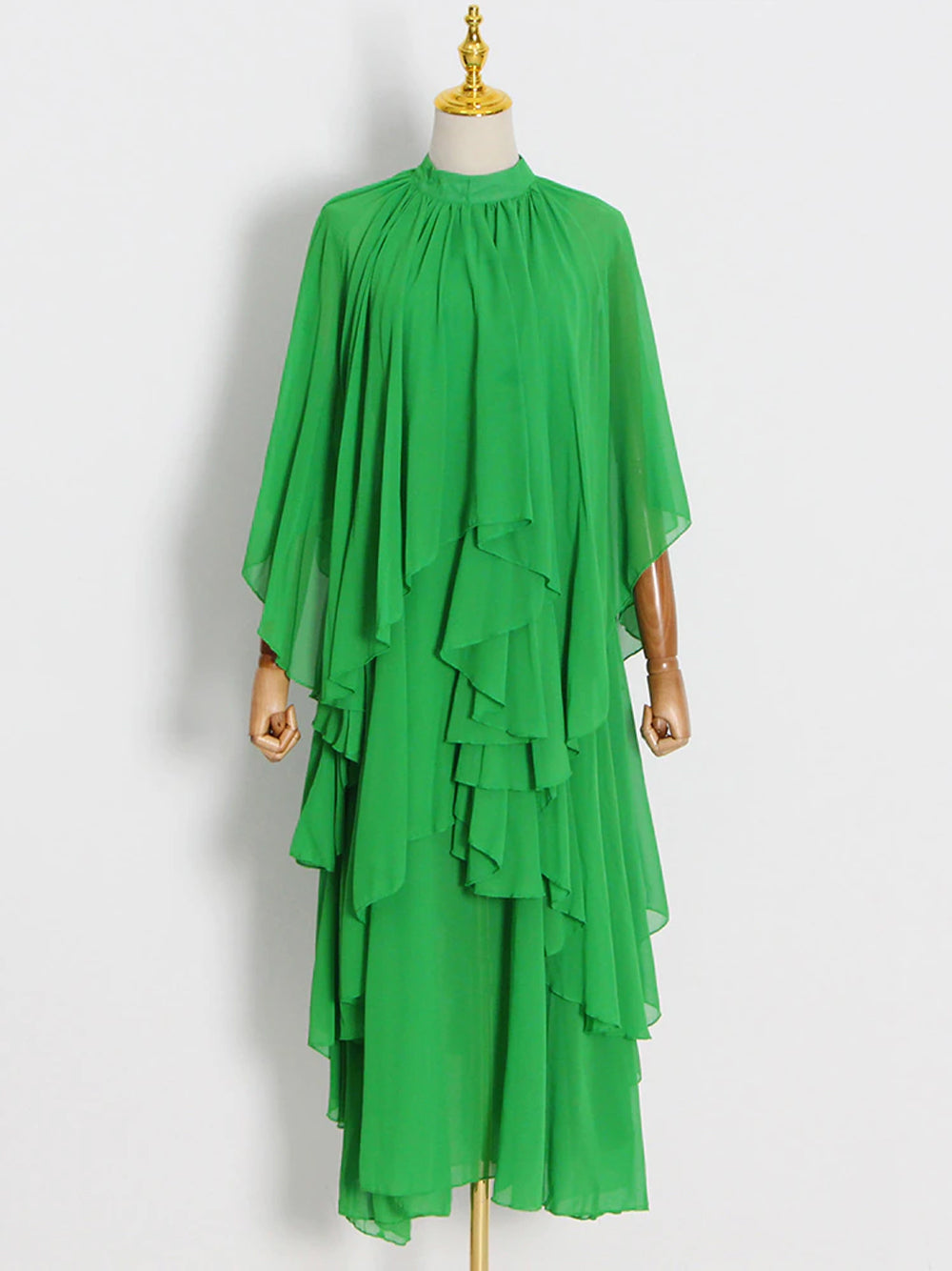 Chiffon High Neck Cape Sleeve Tiered Ruffle Maxi Dress 5