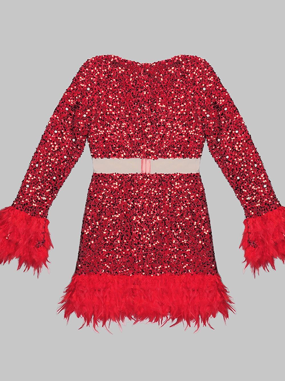 Sequin Long Sleeve Feather-Trim Two-Piece Set 6