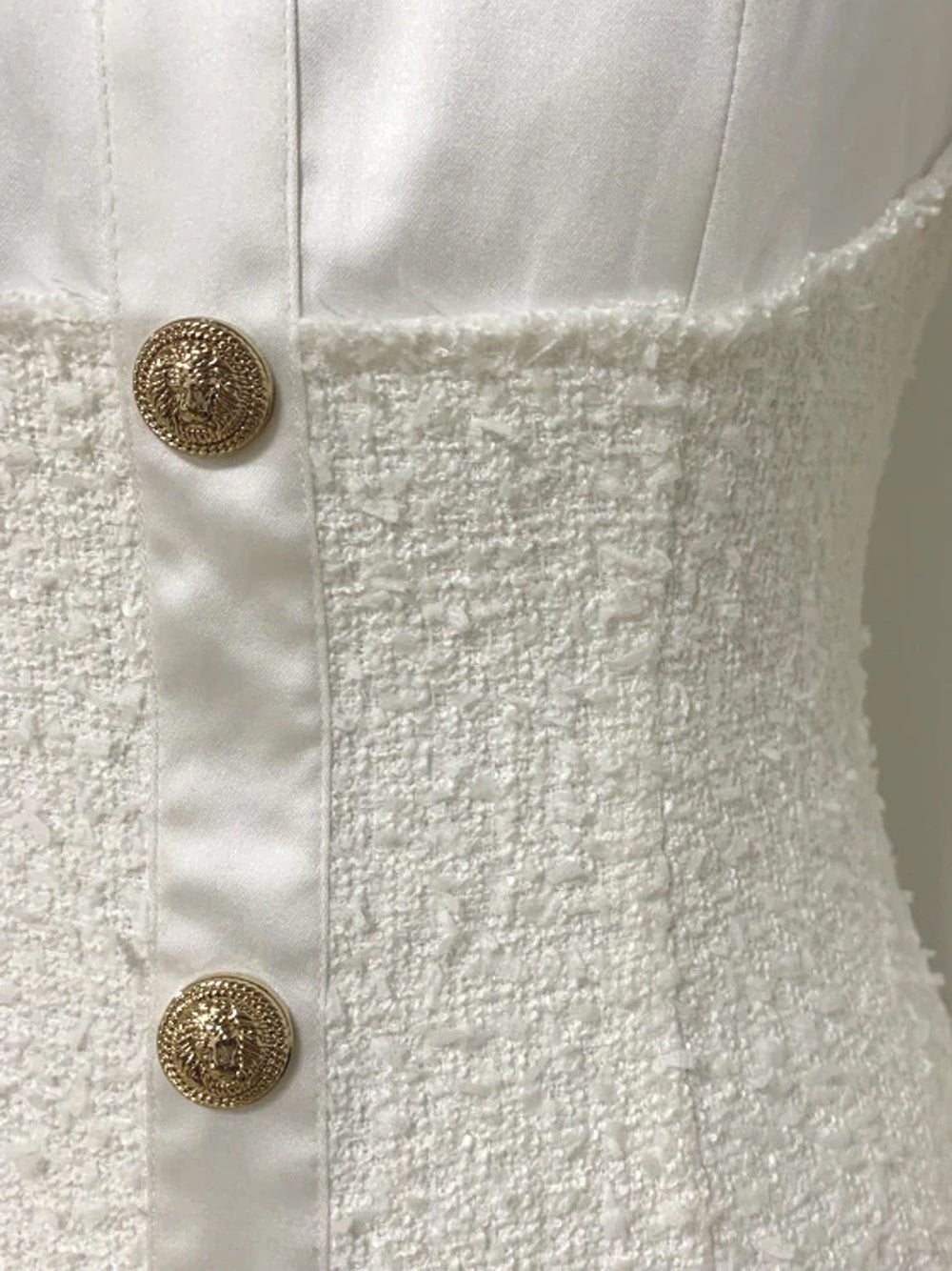 Tweed Satin Collar Long Sleeve Button-Front Mini Dress 8