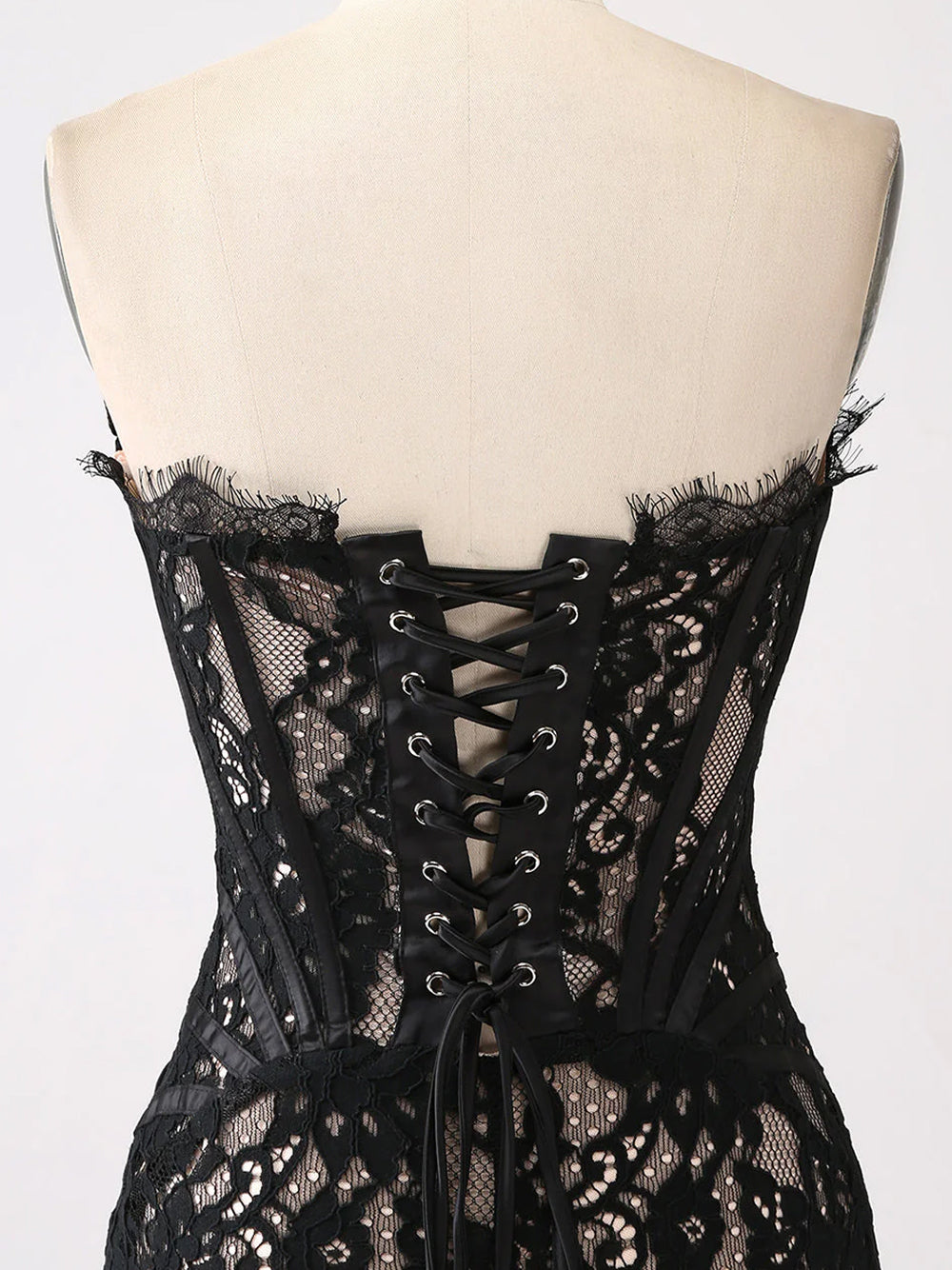 Eyelash Lace Strapless Boned Corset Mini Dress 13