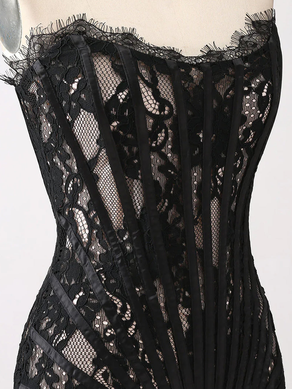 Eyelash Lace Strapless Boned Corset Mini Dress 14