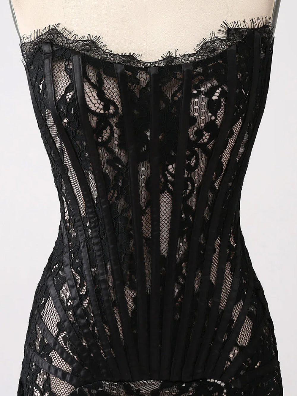 Eyelash Lace Strapless Boned Corset Mini Dress 12