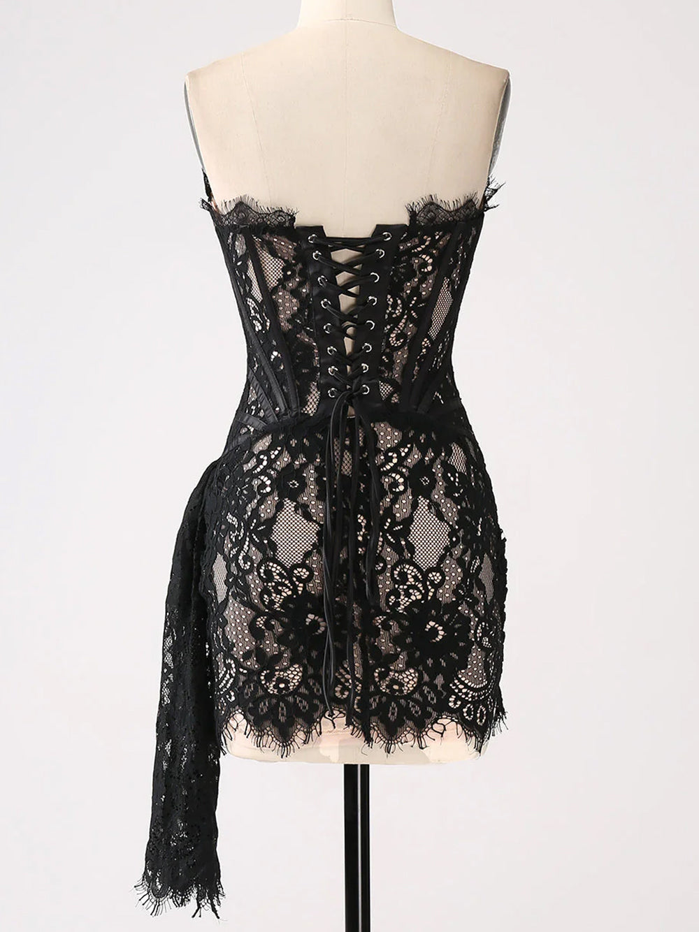 Eyelash Lace Strapless Boned Corset Mini Dress 11