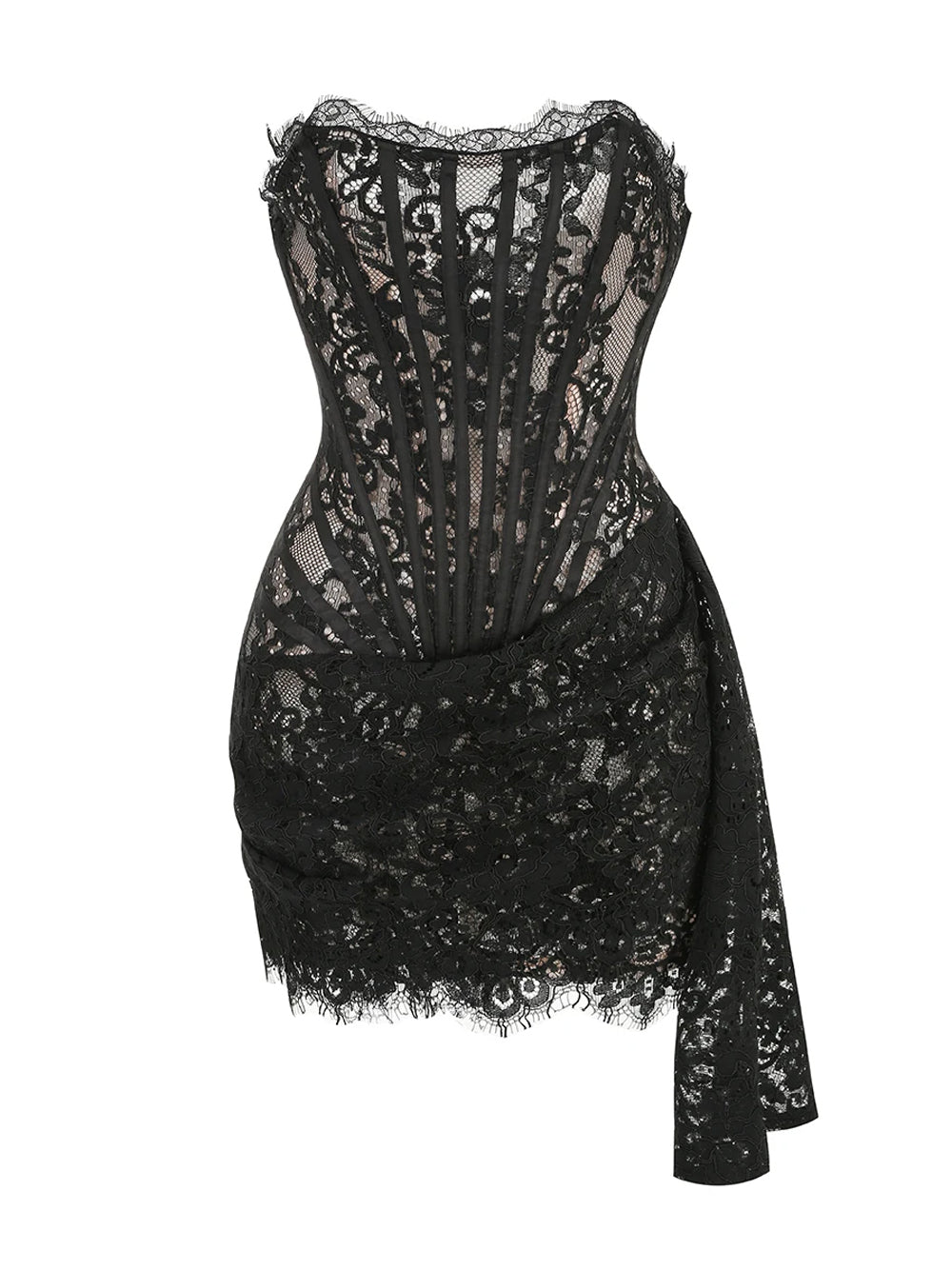 Eyelash Lace Strapless Boned Corset Mini Dress 4