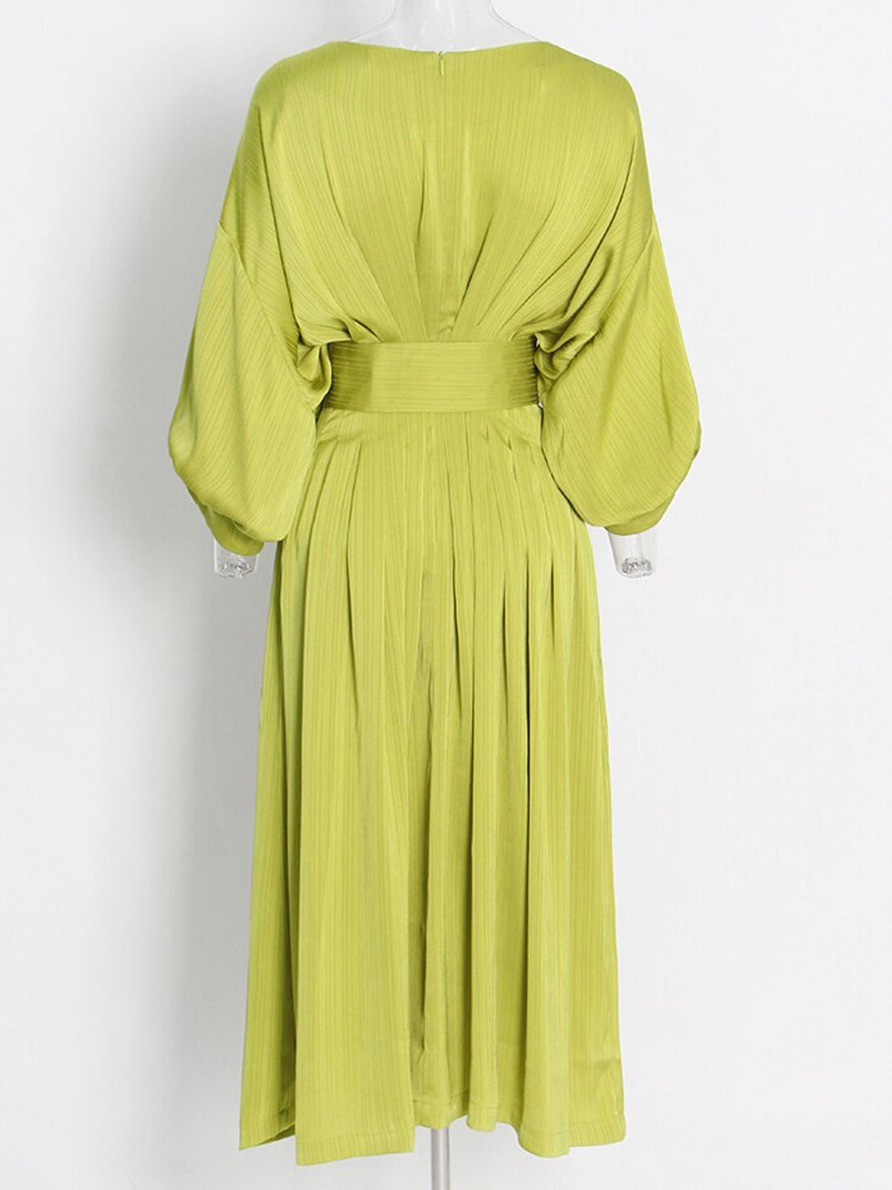 Boat Neck Long Sleeve Pleated A-Line Midi Dress 10