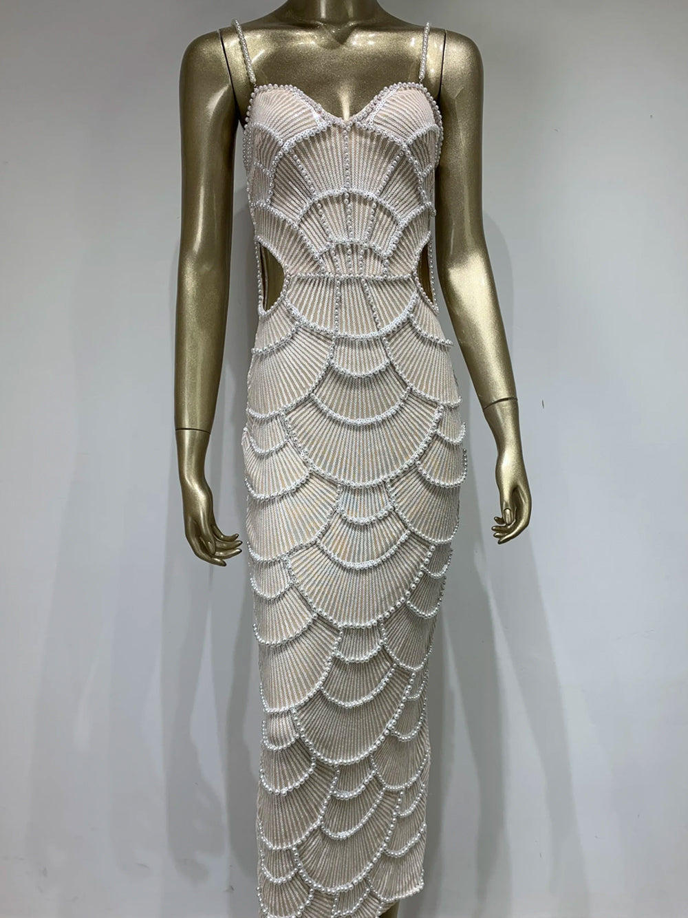 Pearl Beaded Sweetheart Neck Cut-Out Bodycon Dress 6