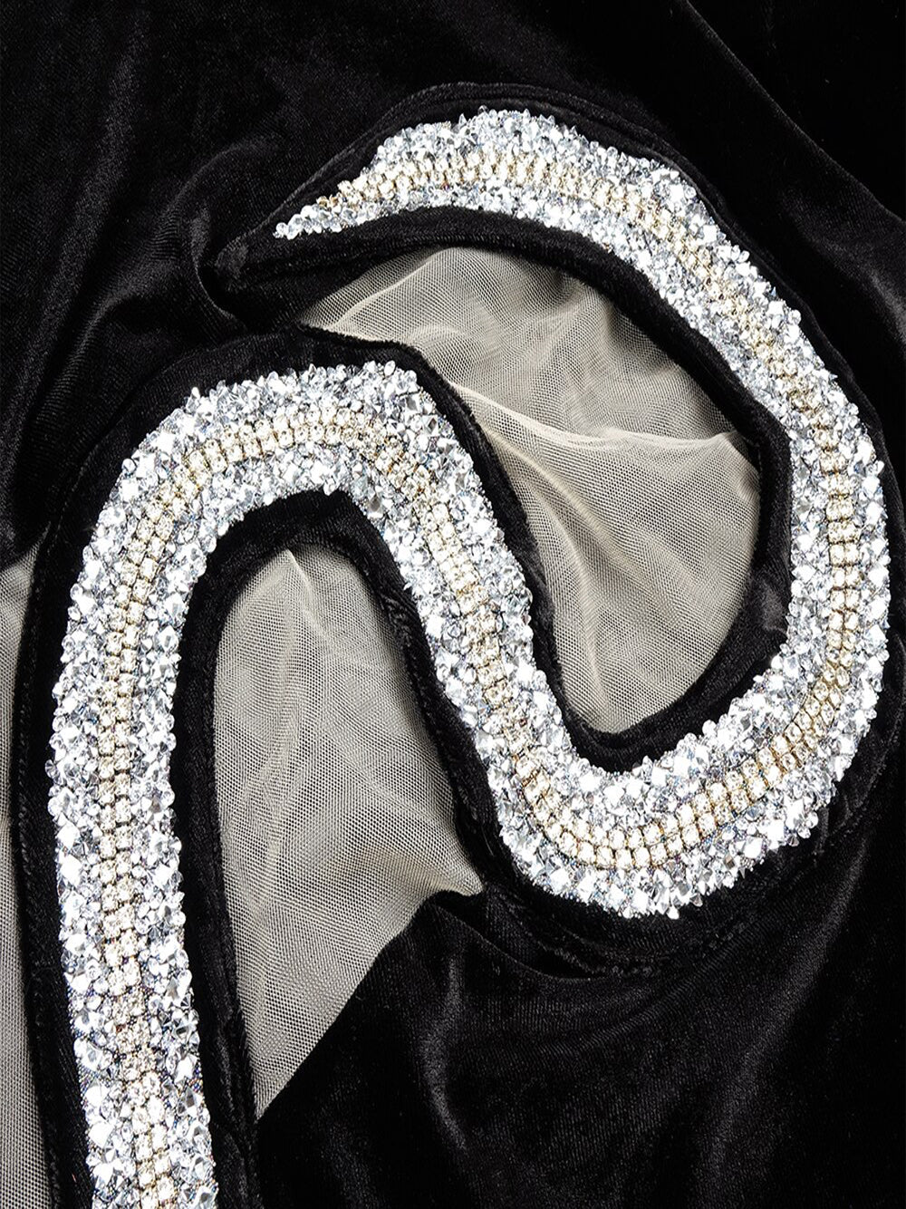 Velvet Mock Neck Rhinestone Cutout Feather-Trim Gown 5