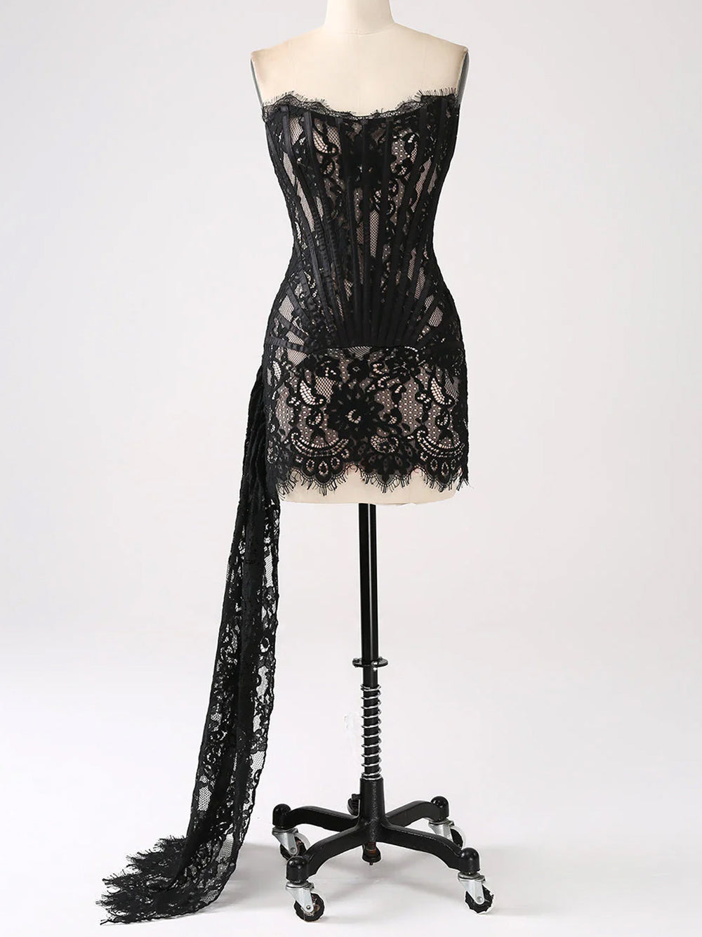 Eyelash Lace Strapless Boned Corset Mini Dress 6