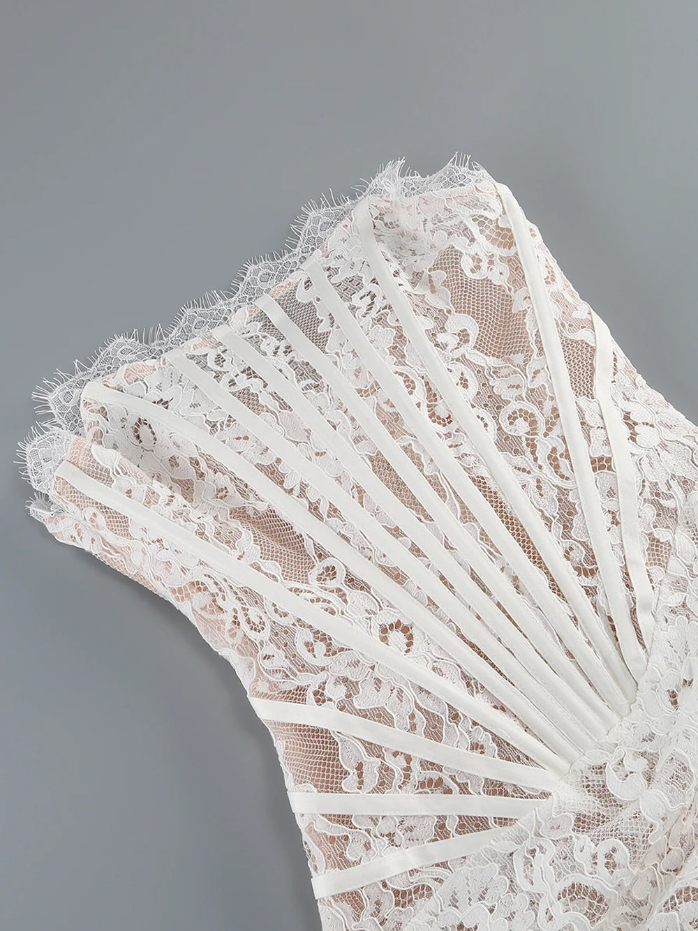 Strapless Eyelash Lace Corset Ruched Mini Dress 14