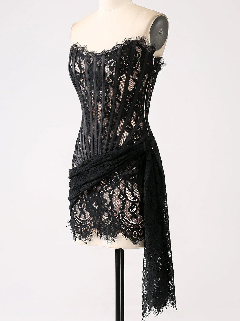 Eyelash Lace Strapless Boned Corset Mini Dress 10