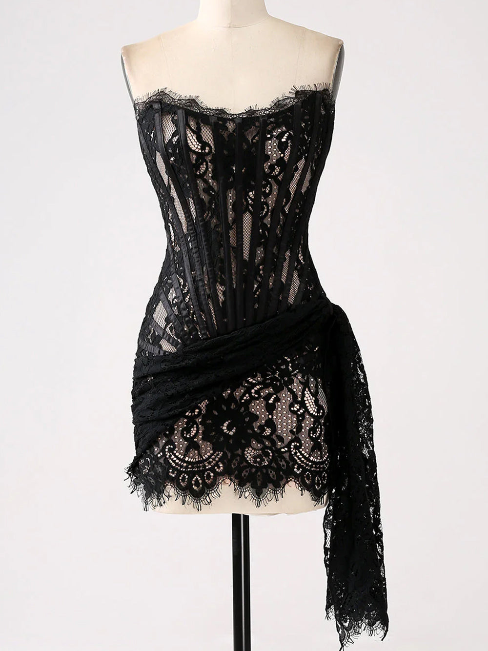 Eyelash Lace Strapless Boned Corset Mini Dress 9