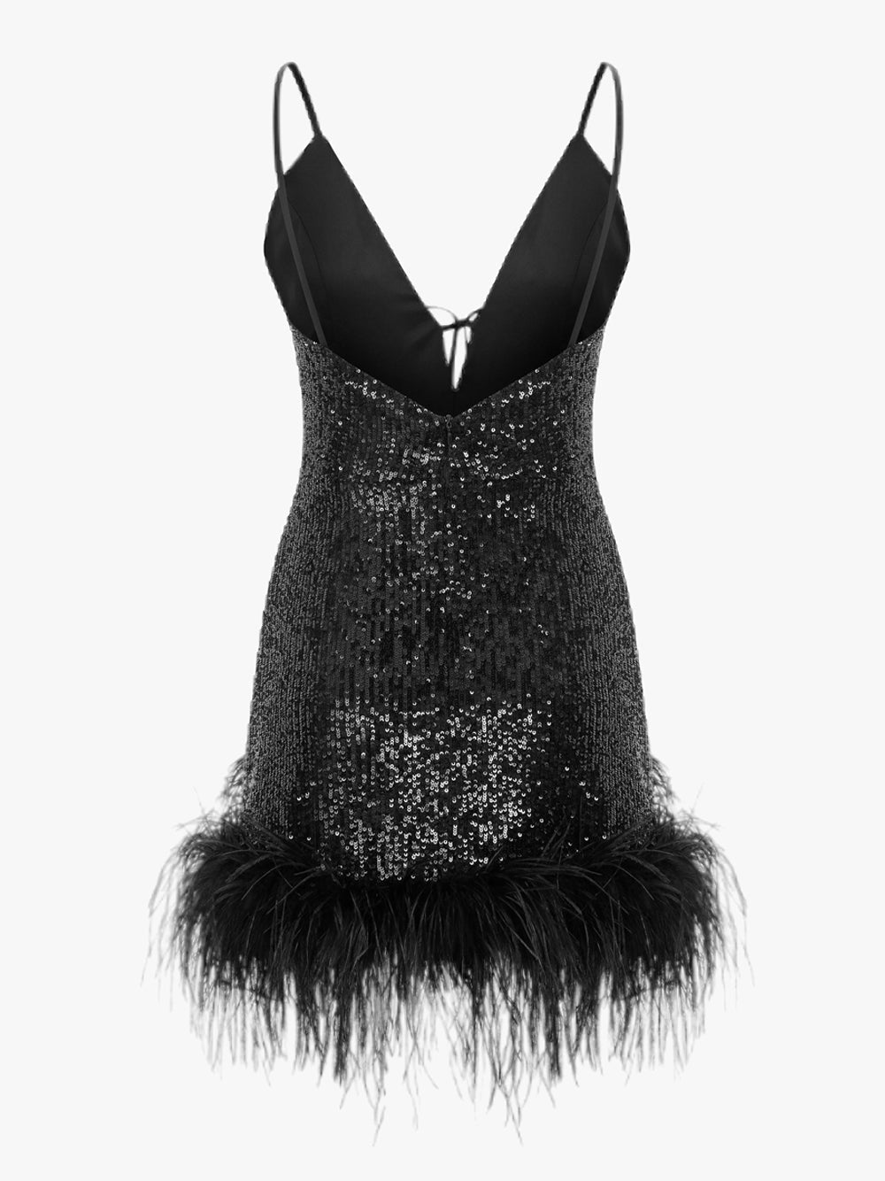 Sequin Plunge Strappy Feather-Trim Bodycon Mini Dress 7