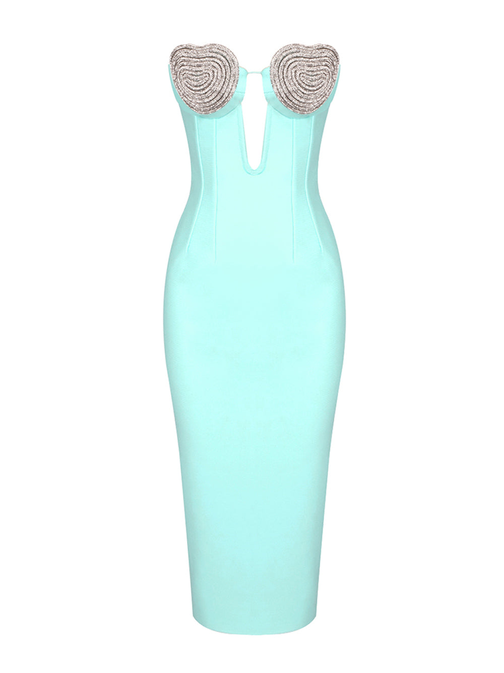 Crystal Heart-Cup Strapless Corset Midi Dress