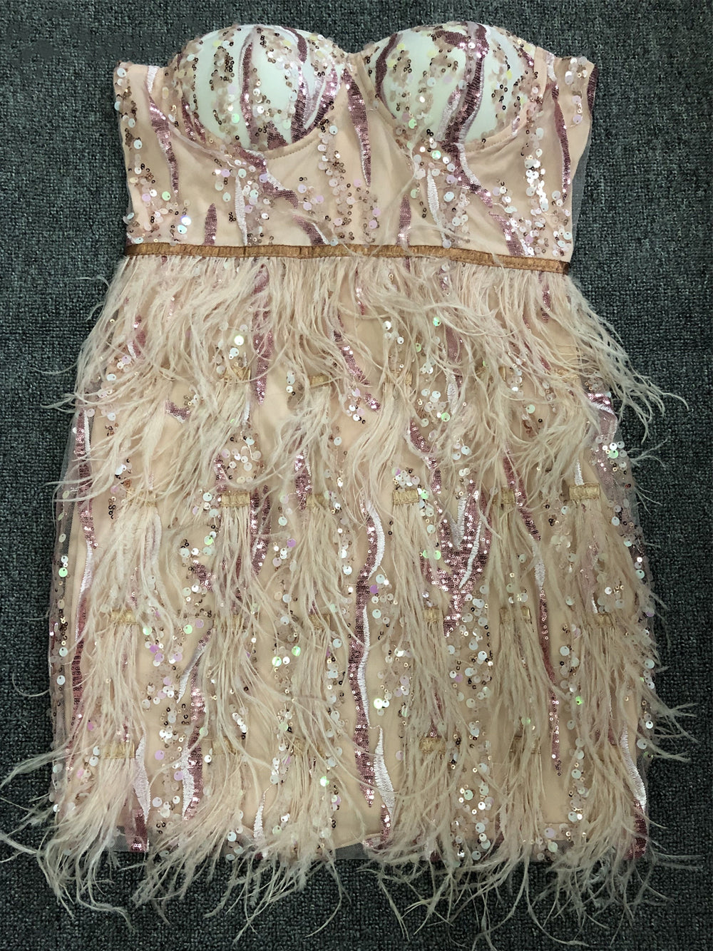 Sequin Strapless Sweetheart Bustier Feather Mini Dress - View 4