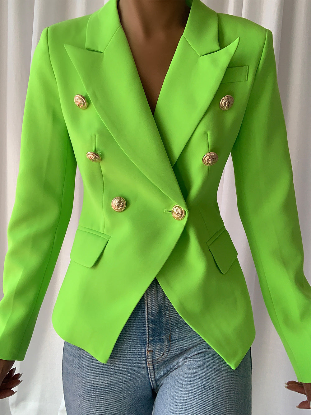 Double Breasted Blazer in Neon Green 2