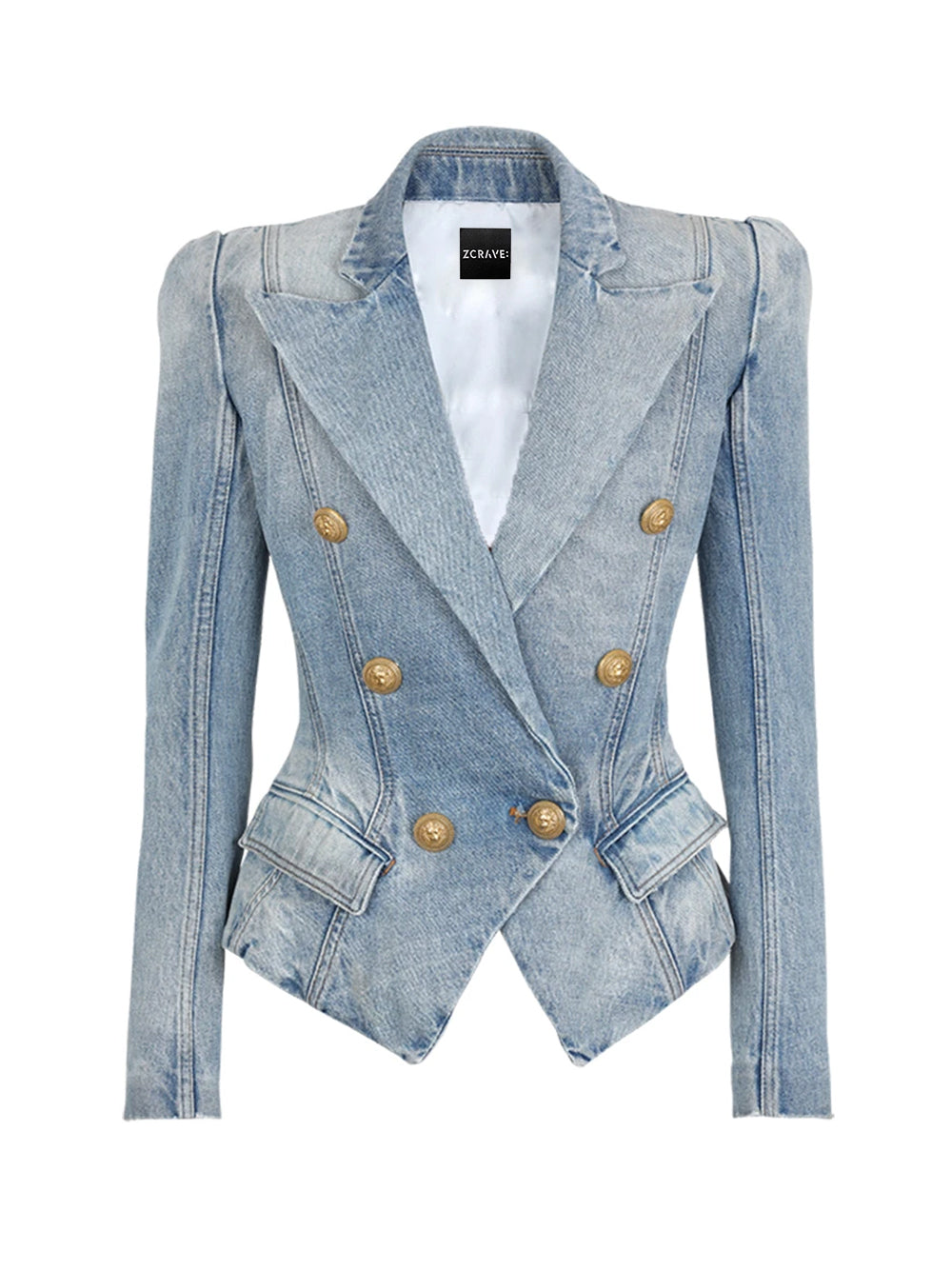 Double Breasted Denim Blazer 9