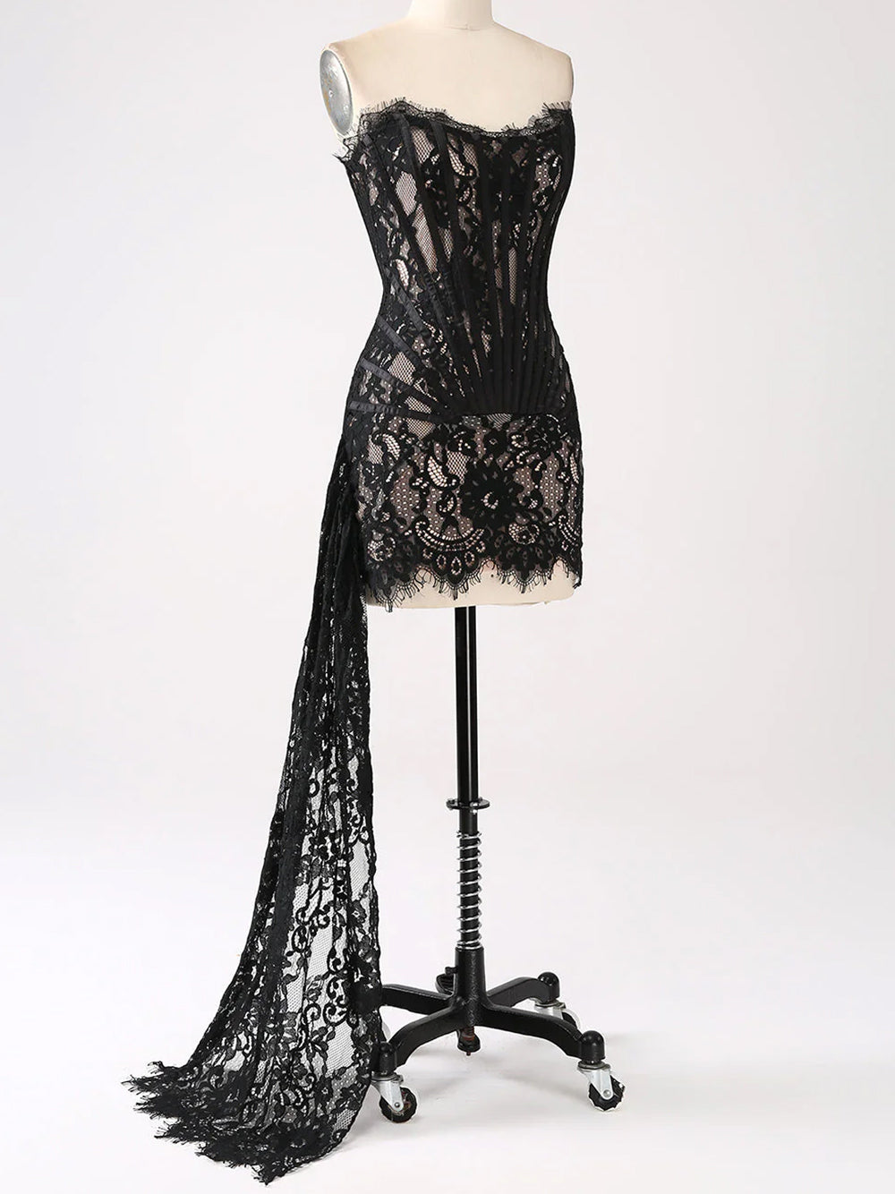 Eyelash Lace Strapless Boned Corset Mini Dress 7