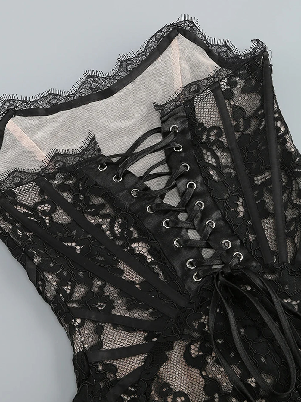 Eyelash Lace Strapless Boned Corset Mini Dress 16