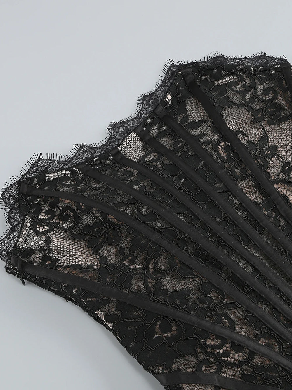 Eyelash Lace Strapless Boned Corset Mini Dress 15