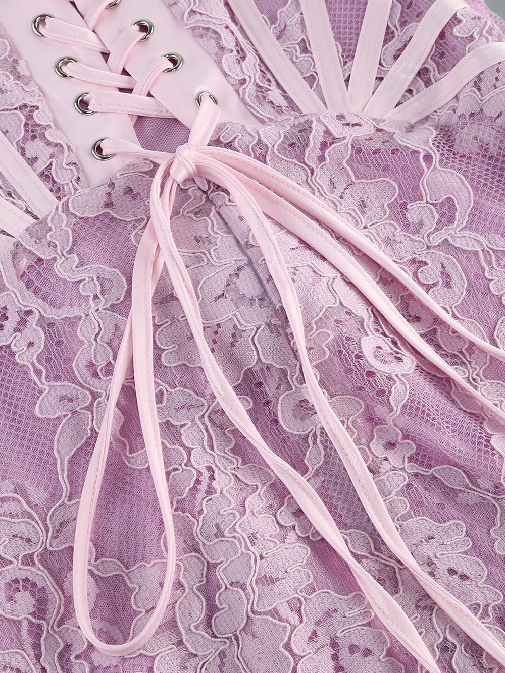 Strapless Eyelash Lace Corset Ruched Mini Dress 9