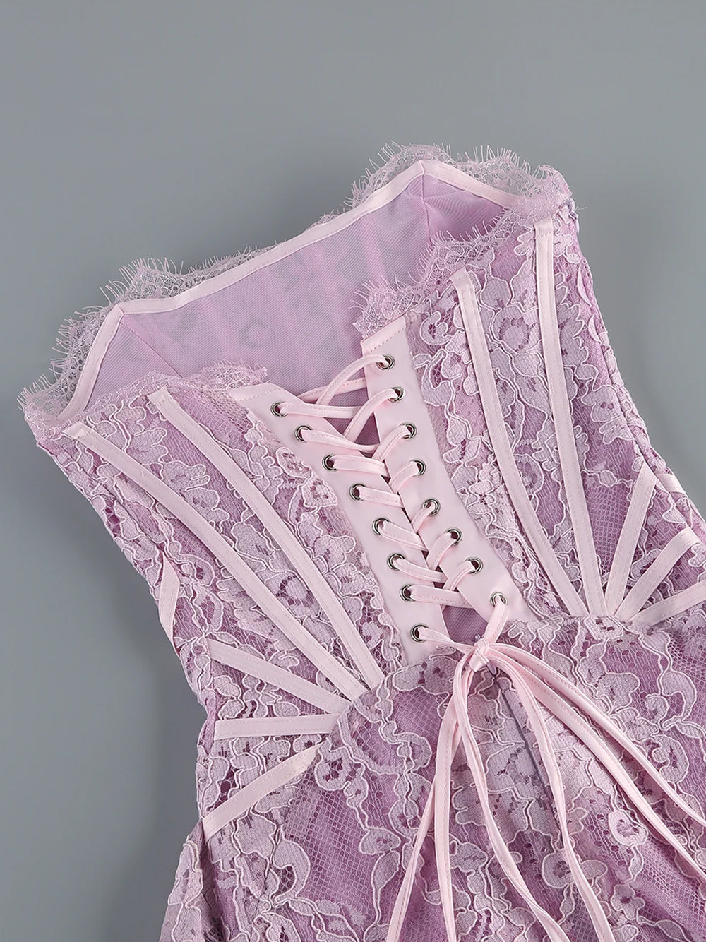 Strapless Eyelash Lace Corset Ruched Mini Dress 3