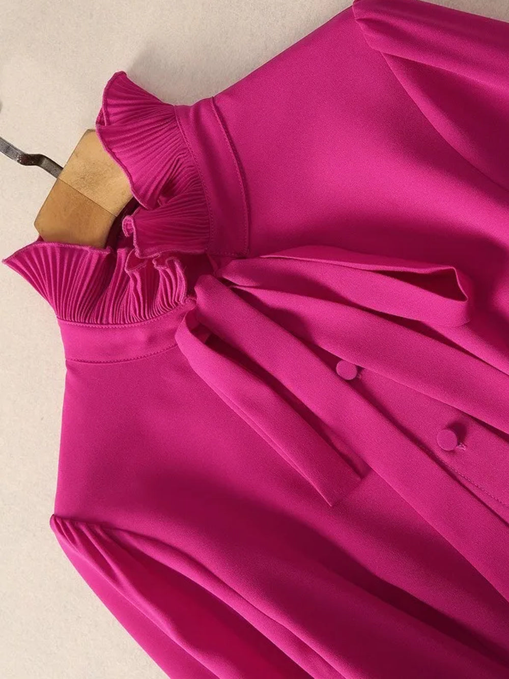 Tie-Neck Bishop-Sleeve Pleated A-Line Midi Dress 10
