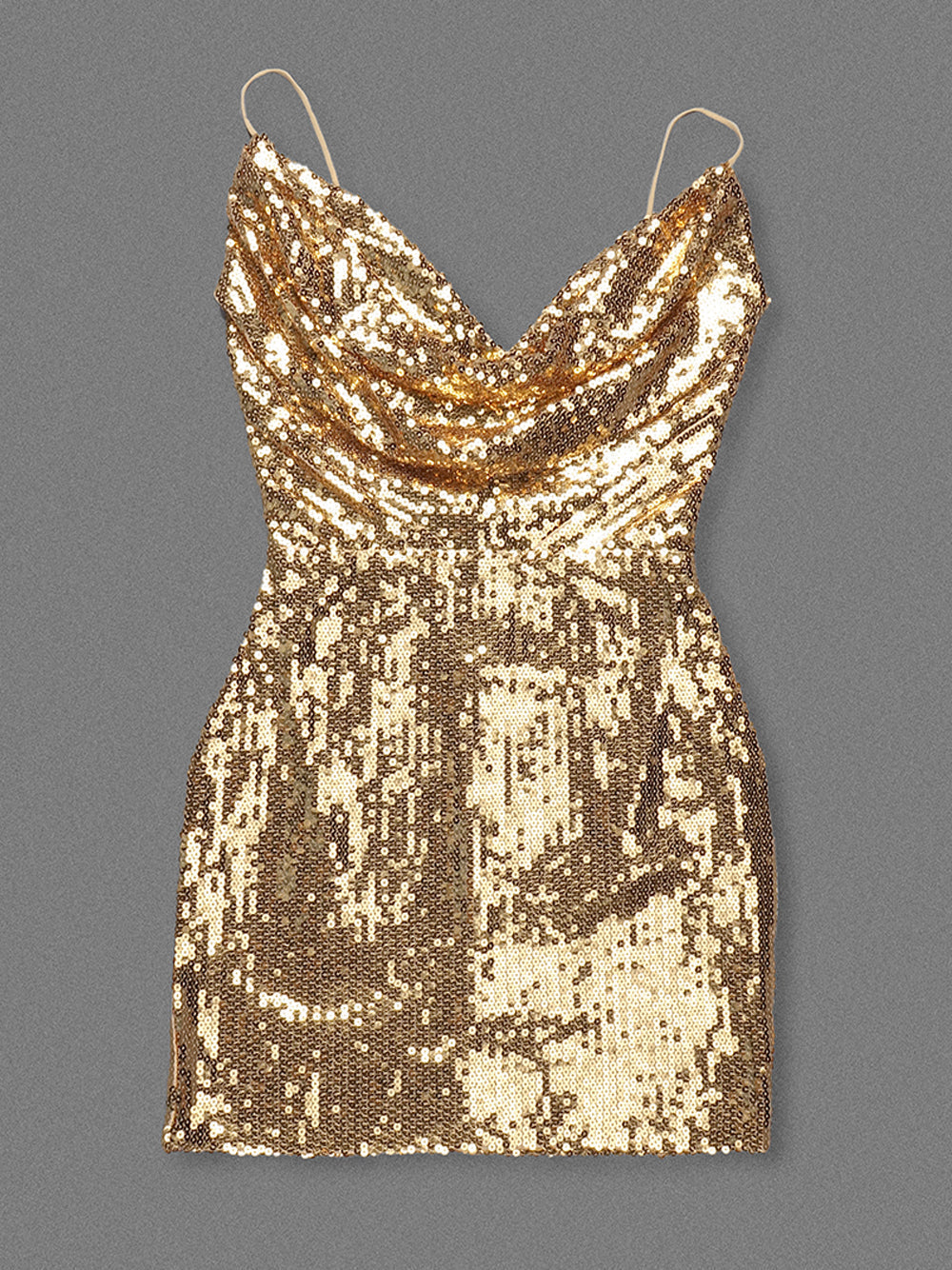 Sequin Cowl Back Spaghetti Strap Bodycon Mini Dress - View 6