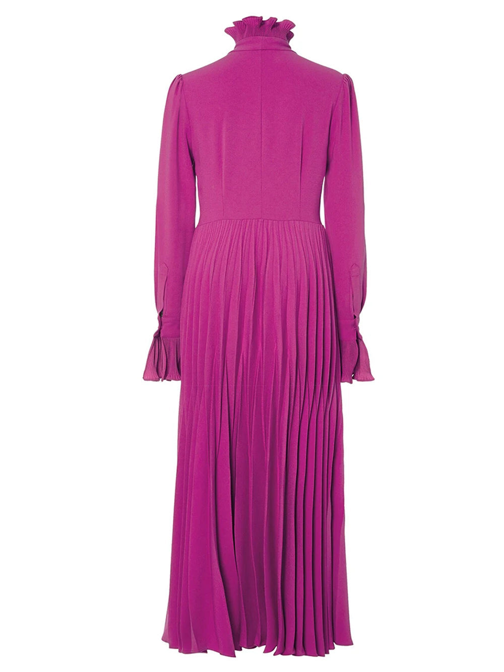Tie-Neck Bishop-Sleeve Pleated A-Line Midi Dress 5