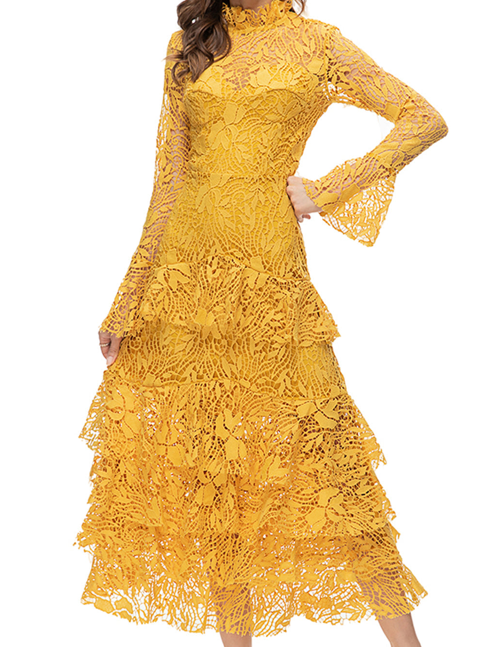 SETAI Lace Maxi Dress in Yellow