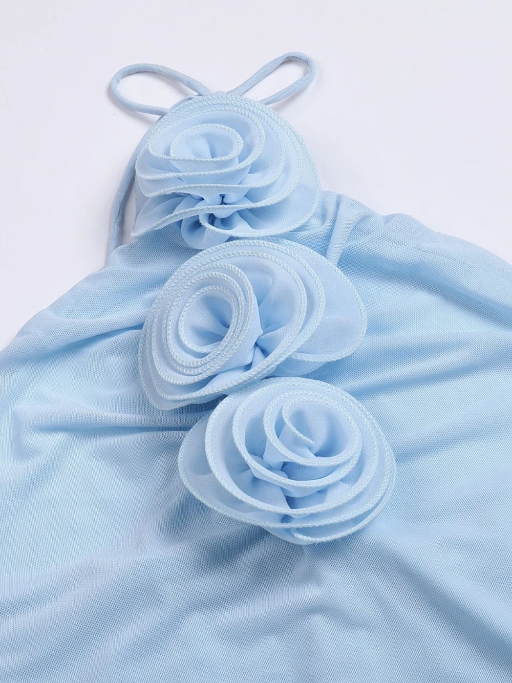Satin Halter Neck Rosette Bodycon Mermaid Gown 8