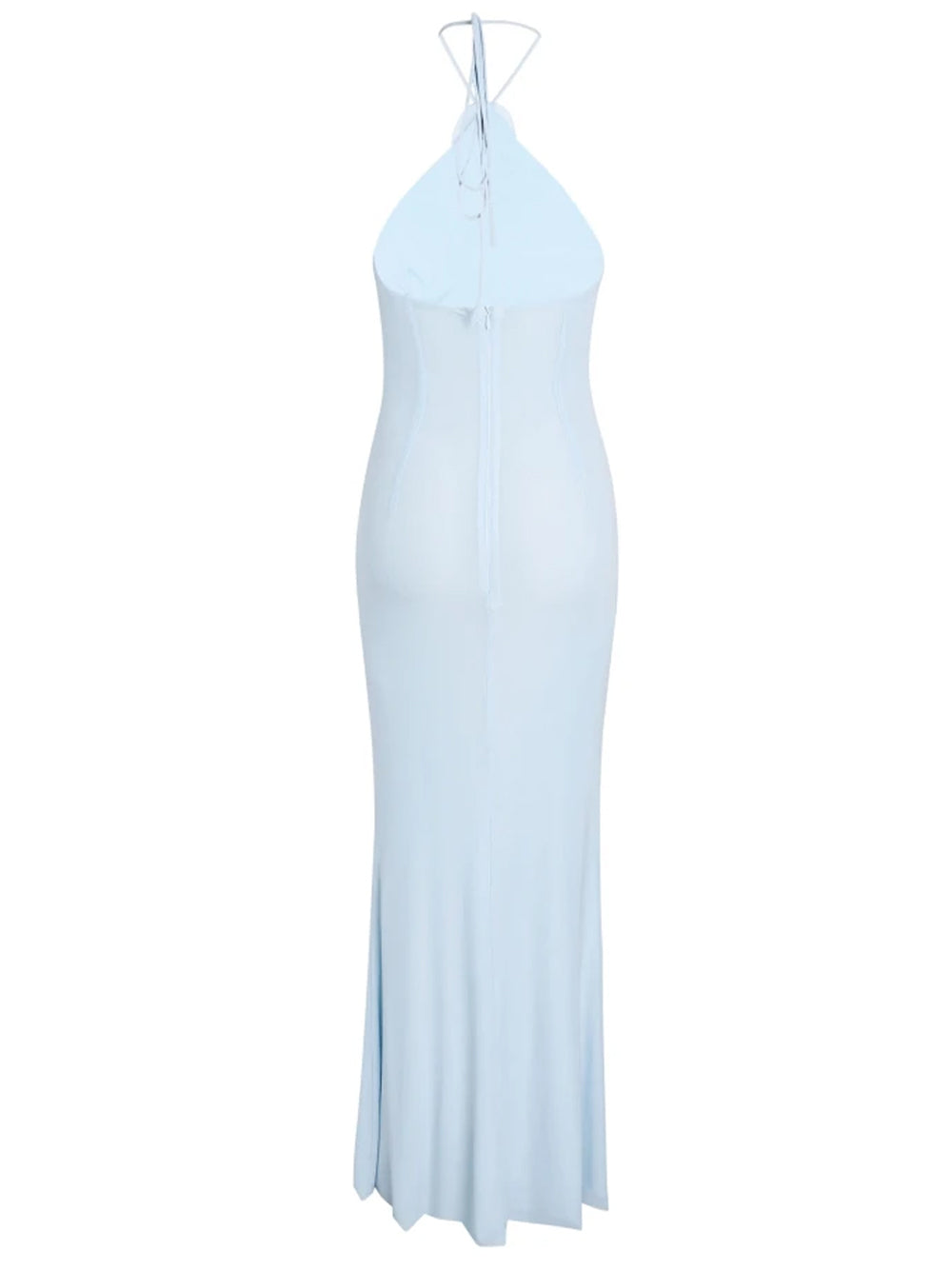 Satin Halter Neck Rosette Bodycon Mermaid Gown 7