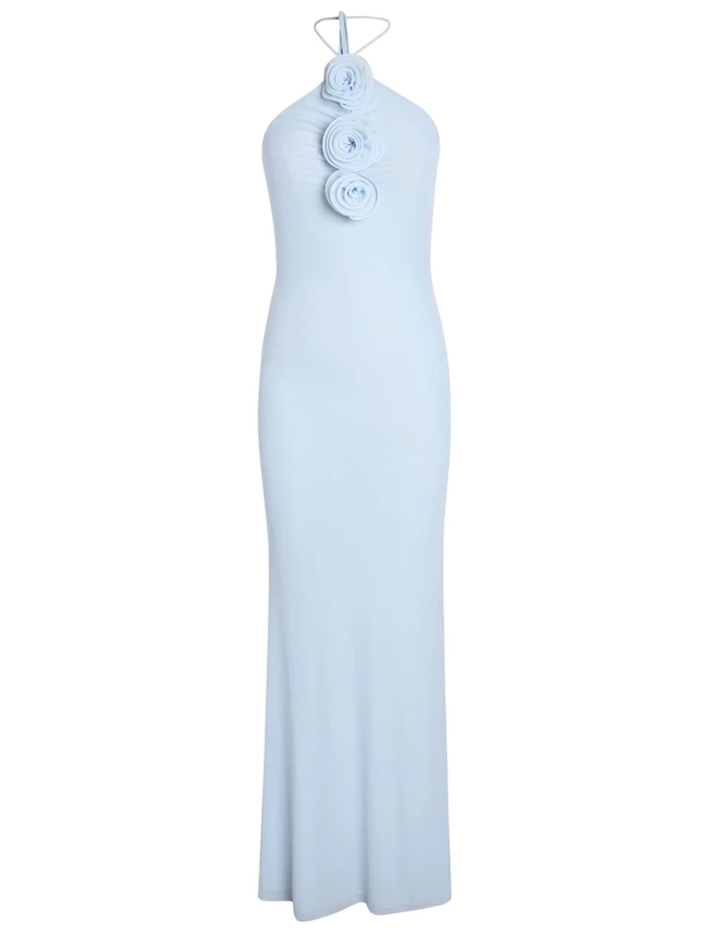 Satin Halter Neck Rosette Bodycon Mermaid Gown 5