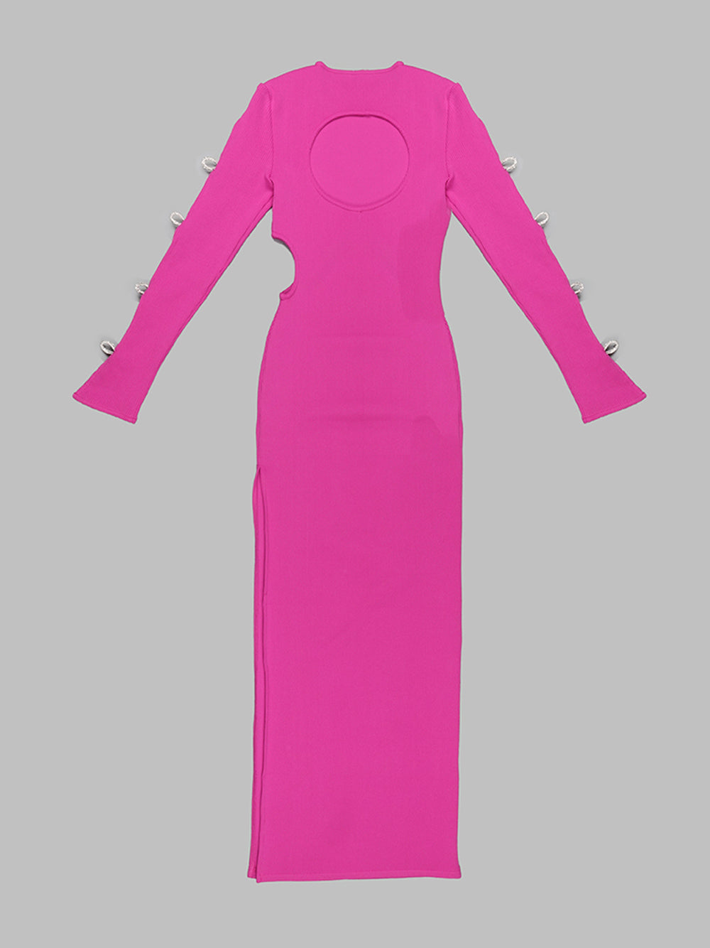 Ribbed Knit Rhinestone Bow Cutout Long-Sleeve Maxi Dress 9