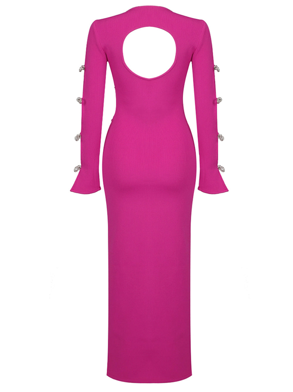 Ribbed Knit Rhinestone Bow Cutout Long-Sleeve Maxi Dress 4
