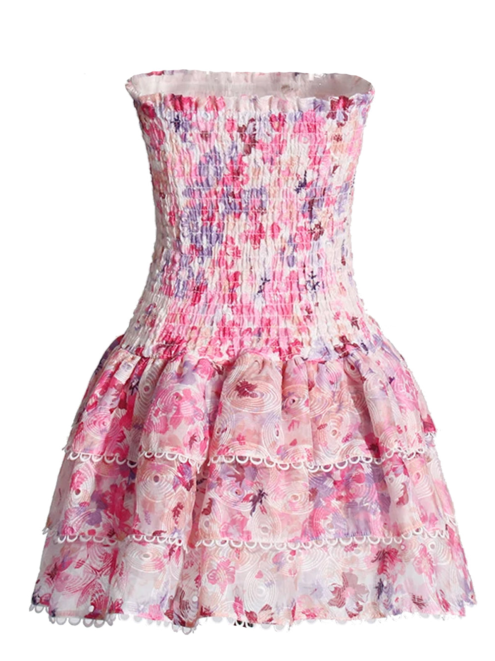 Floral Print Strapless Smocked Tiered Ruffle Mini Dress 6
