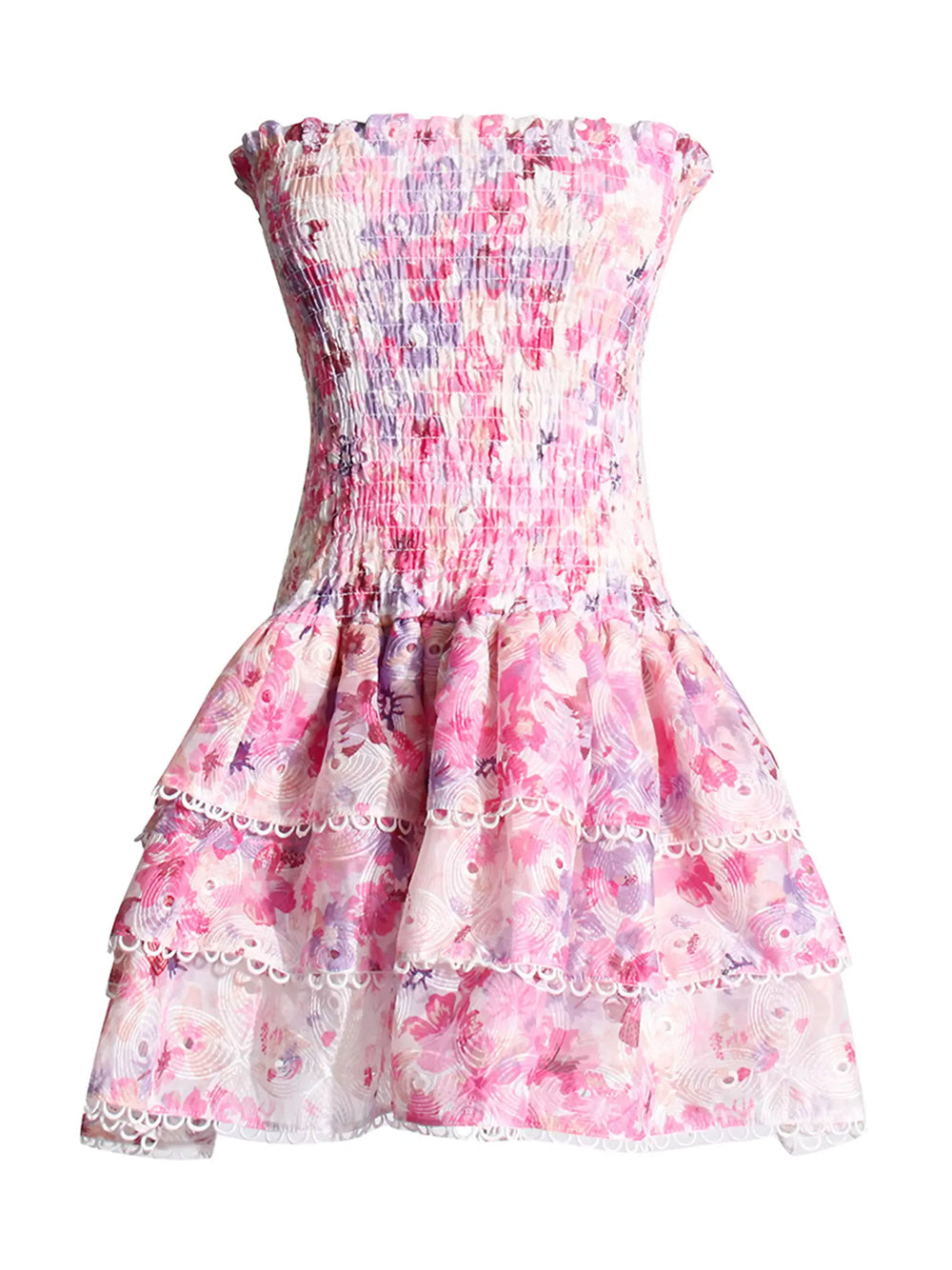 Floral Print Strapless Smocked Tiered Ruffle Mini Dress 5