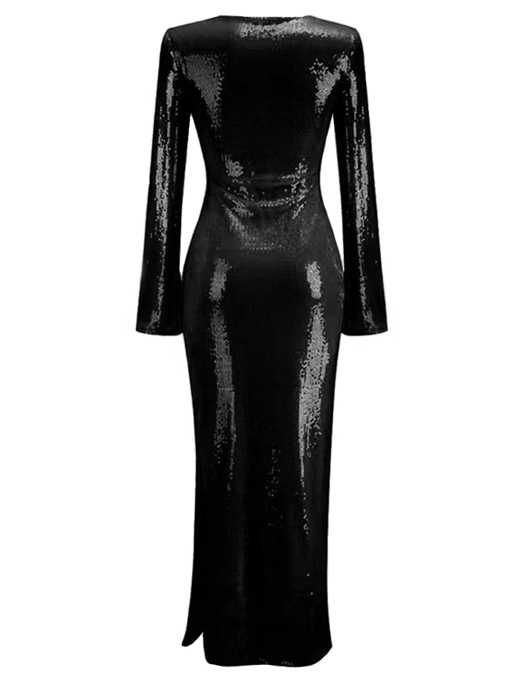 Sequin Scoop-Neck Long-Sleeve Keyhole Bodycon Maxi Dress 5