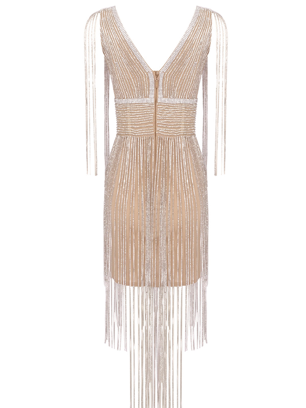 Rhinestone Fringe Deep V-Neck Tassel Mini Dress 2