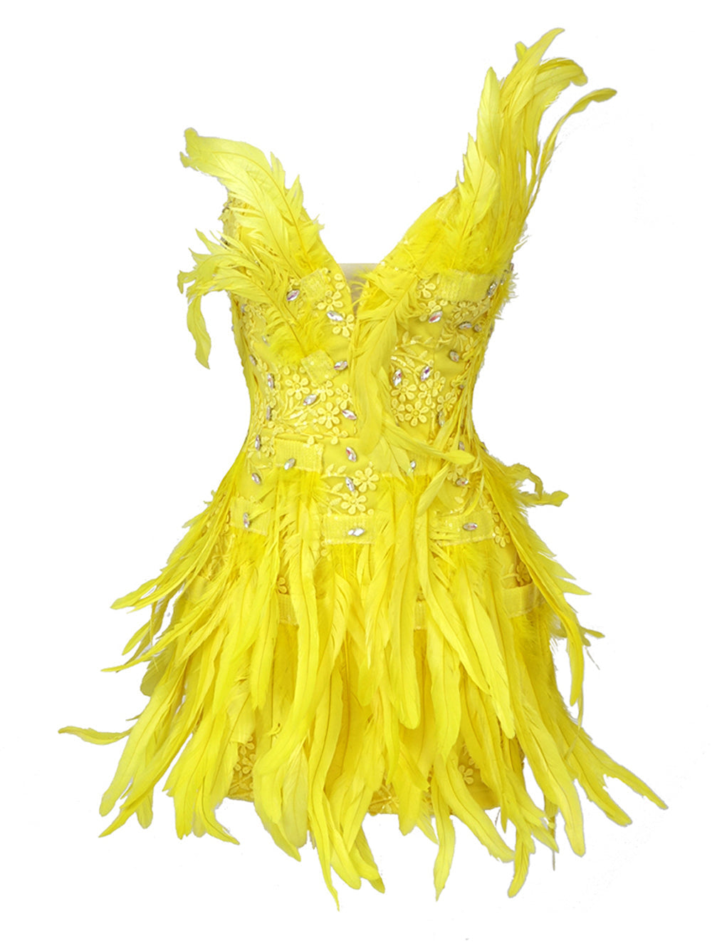 Feather Crystal Embellished V-Neck Sleeveless Mini Dress
