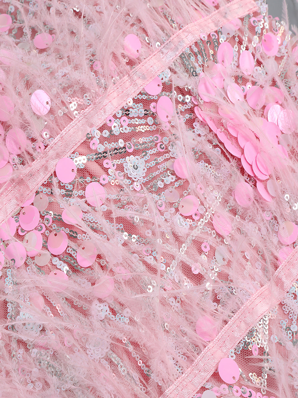 Sequin Feather Trim Strapless Tiered Bodycon Mini Dress - View 6
