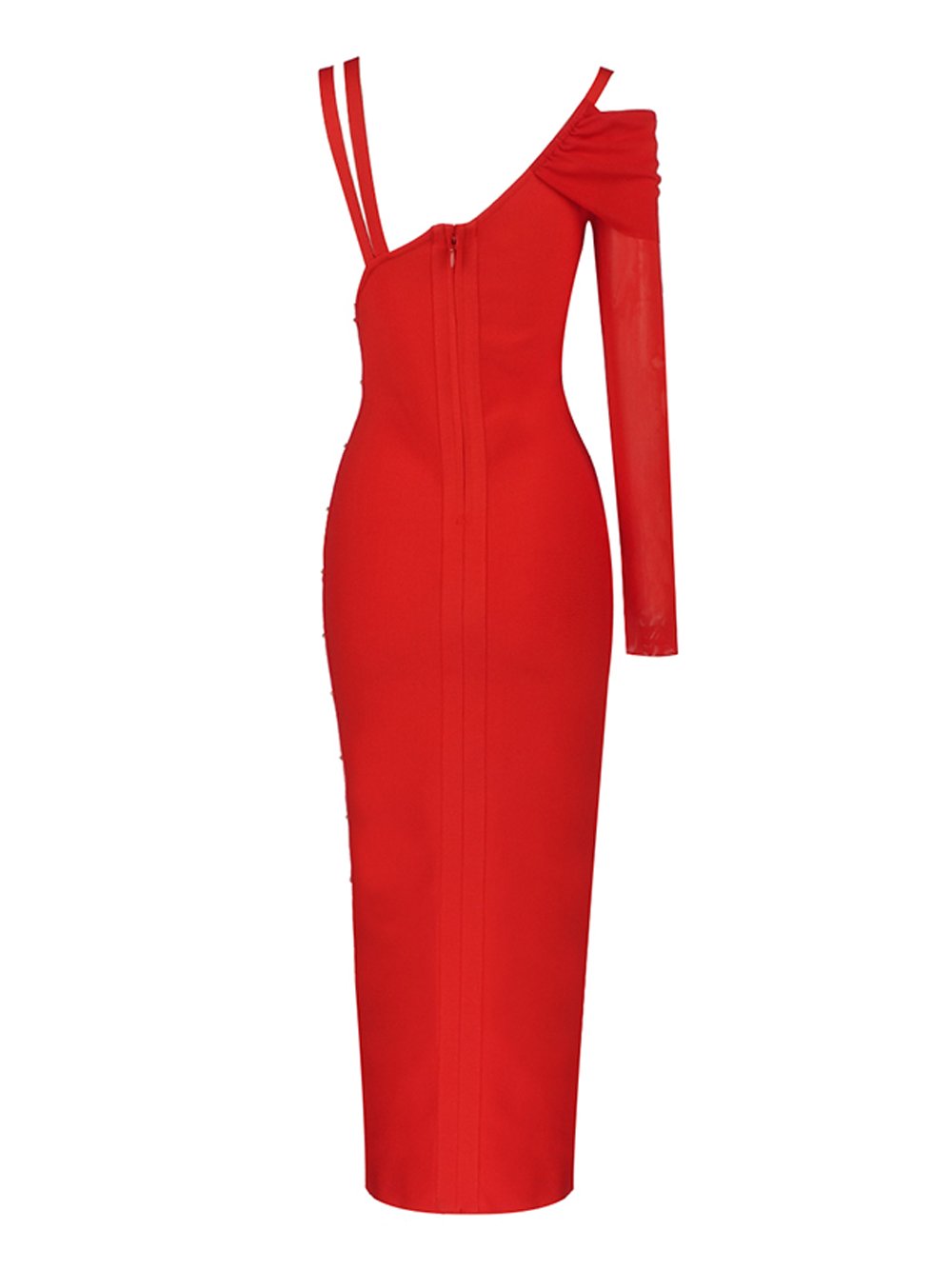Safety Pin Asymmetric Ruched High-Slit Bodycon Maxi Dress 6