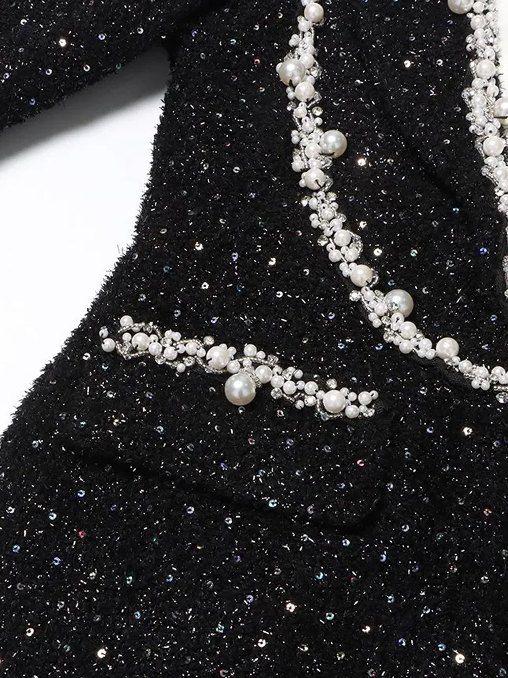Sequin Pearl-Embellished Collared Long-Sleeve Bodycon Mini Dress 11