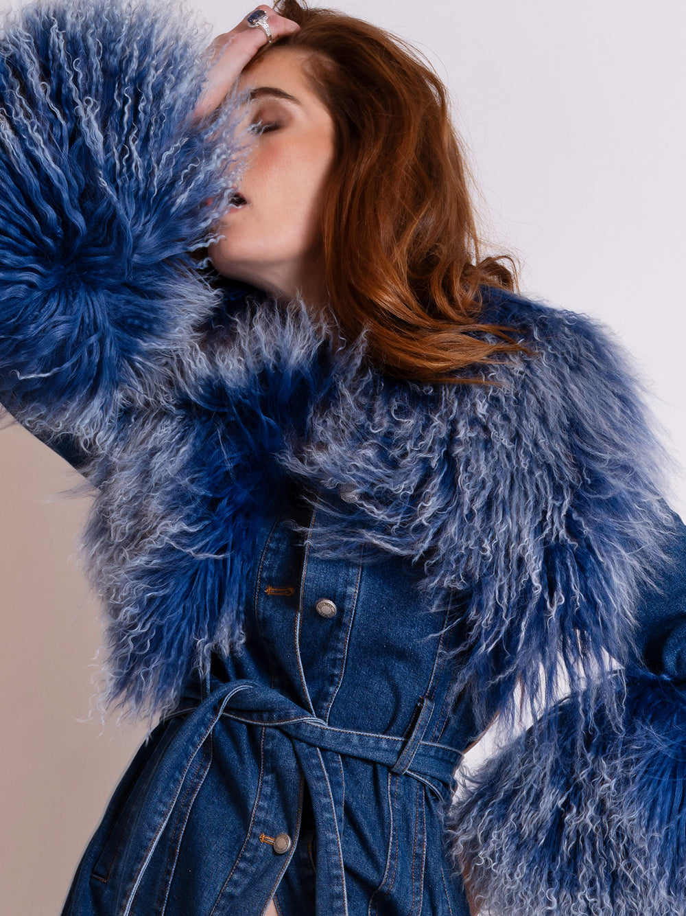 MEDUSA Denim Coat w/ Shearling Fur 17
