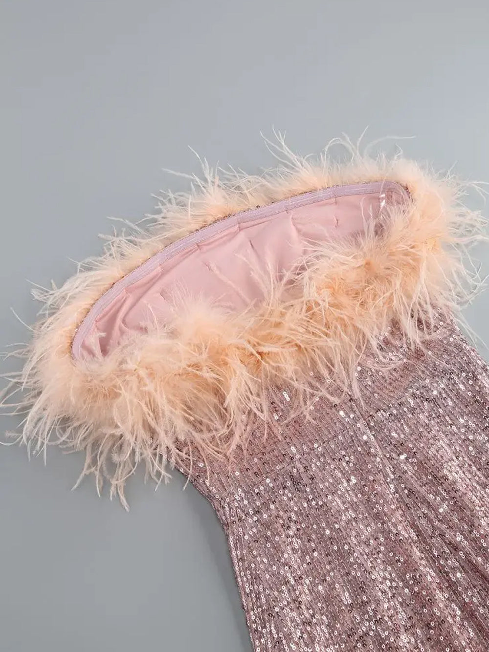 Sequin Feather Trim Strapless Bodycon Mini Dress 6