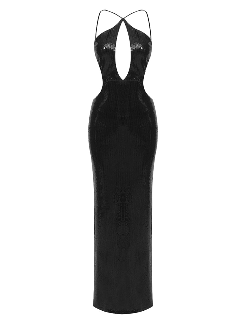 Sequin Strapless Bodycon Maxi Formal Dress in Black