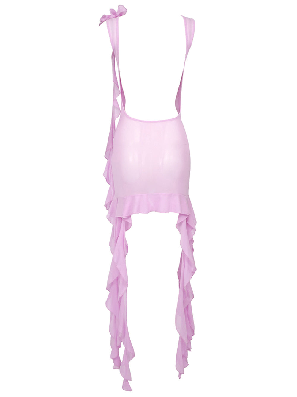 Mesh One-Shoulder Ruffle Flower Asymmetric Mini Dress 2